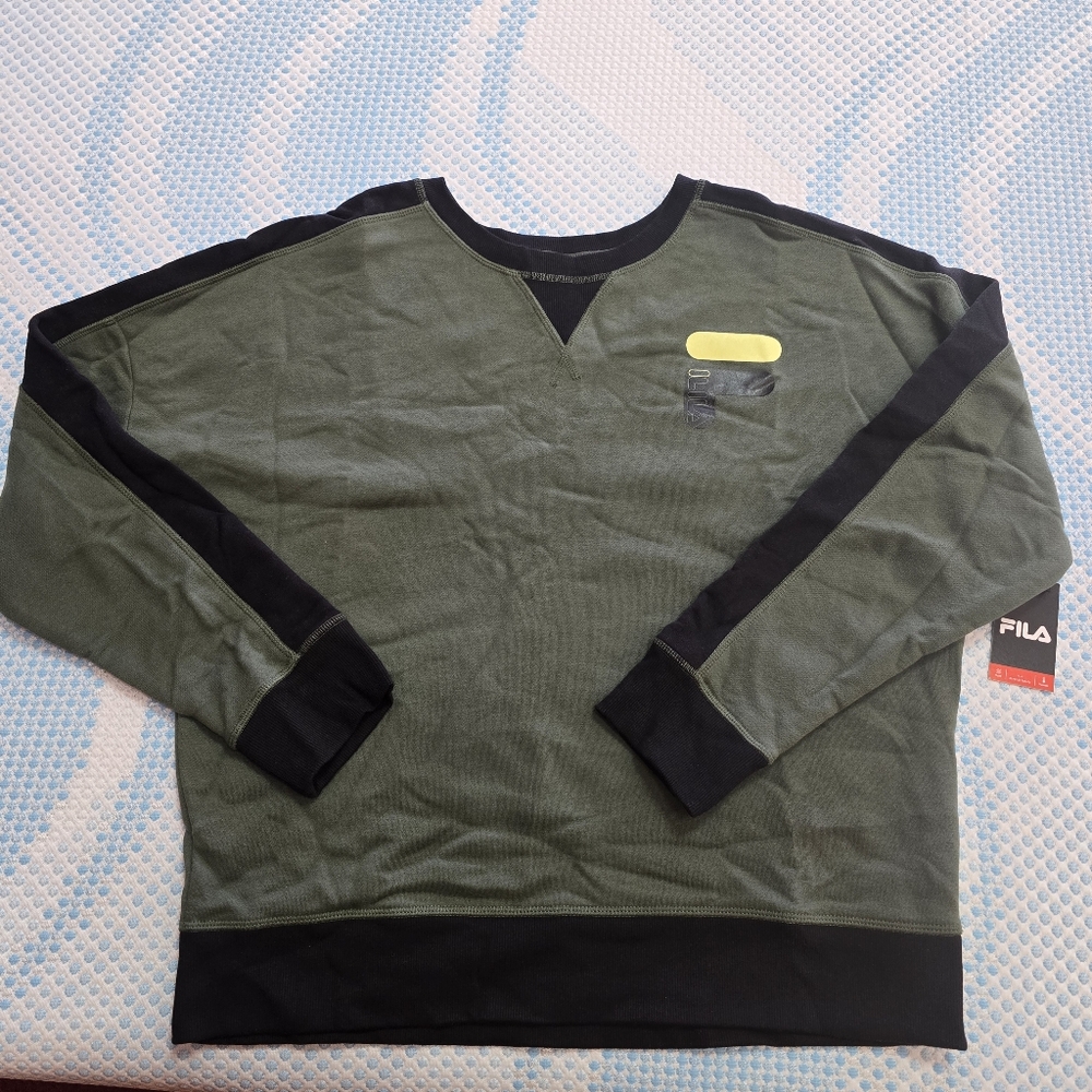Fila Heritage Women's Olive and Black Lowered Shoulder Sweatshirt Size Large